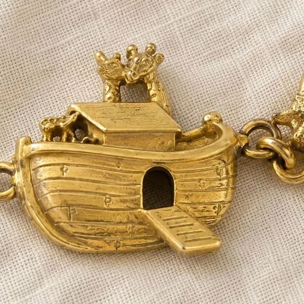 Noah’s Ark Animal Link Bracelet by AJC Gold Tone Vintage